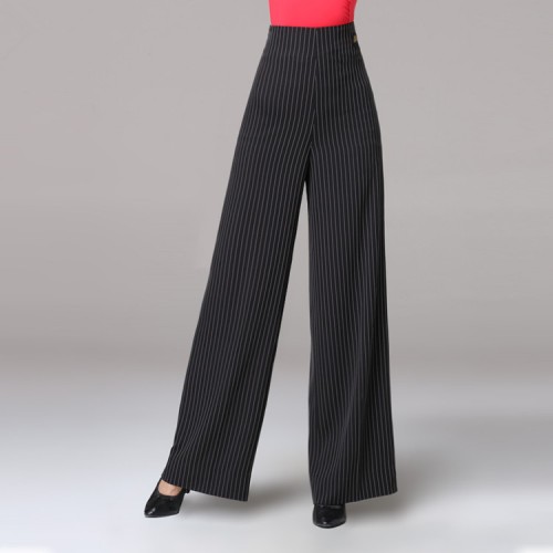 Striped ballroom dancing pants for women competition professional swing leg exercises high waistline practice long trousers